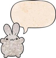 lapin de dessin animé et bulle de dialogue dans un style de texture rétro vecteur