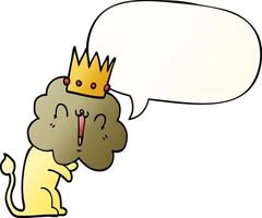 lion de dessin animé et couronne et bulle de dialogue dans un style de dégradé lisse vecteur