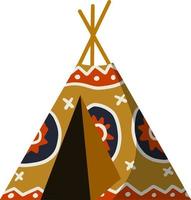 wigwam indien. maison des amérindiens. tente en peaux. tipi marron. hutte tribale. illustration plate de dessin animé vecteur