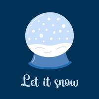 laissez-le carte neige. jolie boule de neige dessinée à la main. snowglobe isolé sur fond bleu foncé. symbole d'hiver et de noël. illustration vectorielle vecteur