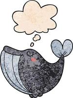 baleine de dessin animé et bulle de pensée dans le style de motif de texture grunge vecteur