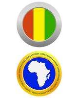 bouton comme symbole du drapeau de la guinée et de la carte sur un fond blanc vecteur