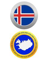 bouton comme symbole du drapeau de l'islande et de la carte sur un fond blanc vecteur