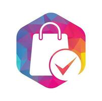 icône du logo de chèque de sac à provisions. vérifier le modèle de logo shopping, icône, symbole - vecteur