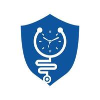 modèle de conception de logo vectoriel stéthoscope temps. concept de logo santé et médical ou pharmacie.