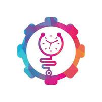 modèle de conception de logo de vecteur de concept de forme d'engrenage de stéthoscope de temps. concept de logo santé et médical ou pharmacie.