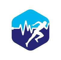 vecteur d'icône de conception de logo de marathon d'impulsion. création de logo de soins de santé du corps. homme en cours d'exécution avec icône de battement de coeur ecg de ligne.