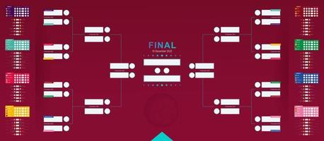 calendrier des matchs du monde 2022, tableau des résultats de football avec drapeaux des participants. support de tournoi au design horizontal. vecteur