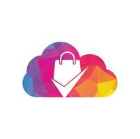 vérifier l'icône du logo du concept de forme de nuage de sac. vérifier le modèle de logo shopping, icône, symbole - vecteur