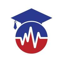 chapeau de diplômé et vecteur de logo d'impulsion médicale. concept de conception de modèle de logo de formation médicale et infirmière