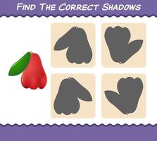 trouvez les ombres correctes des pommes roses de dessin animé. jeu de recherche et d'association. jeu éducatif pour les enfants d'âge préscolaire et les tout-petits vecteur