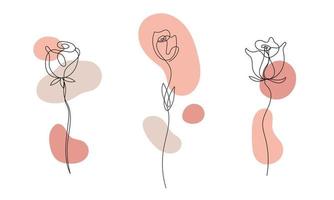 ensemble d'images vectorielles de fleurs dessinées à la main, à ligne continue unique - roses, croquis de feuilles. éléments floraux d'art. utiliser pour les imprimés de t-shirts, les logos, les cosmétiques vecteur