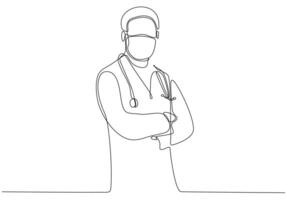 portrait de médecin de sexe masculin continu une ligne dessinant un design minimaliste dessiné à la main vecteur