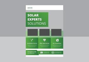 modèles de dépliants sur l'énergie solaire, dépliant sur les solutions d'experts solaires. passer au vert, économiser l'énergie, conception de flyer d'affiche. dépliant du système d'énergie solaire de la maison. vecteur