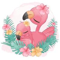 illustration mignonne de flamant rose maman et bébé vecteur