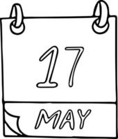 calendrier dessiné à la main dans un style doodle. 17 mai. journée mondiale des télécommunications et de la société de l'information, international contre l'homophobie, date. icône, élément autocollant pour la conception. planification, vacances d'affaires vecteur