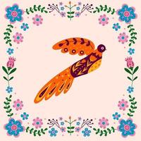 image vectorielle avec oiseau, fleurs et feuilles avec différentes compositions folkloriques. motif de style scandinave vecteur