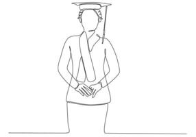 continue une seule ligne dessinée fille étudiante dessinée à la main silhouette d'image. dessin au trait. étudiant diplômé diplômé vecteur