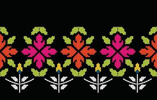 motif ethnique fait main frontière bel art. art de fond floral feuille ethnique. broderie folklorique, style mexicain, péruvien, indien, asiatique, marocain, turc et ouzbek. impression d'ornement d'art géométrique aztèque. vecteur