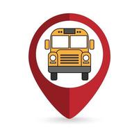pointeur de carte avec icône de bus scolaire jaune. illustration vectorielle. vecteur