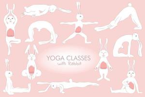 cours de yoga avec ensemble de poses de lapin vecteur