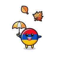 dessin animé du mignon drapeau arménien tenant un parapluie en automne vecteur