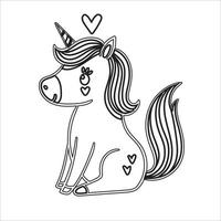 page de coloriage de licorne, illustration vectorielle en noir et blanc pour l'illustration de licorne de livre de coloriage, vecteur