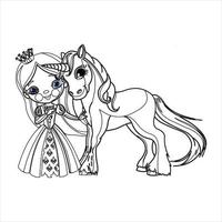 page de coloriage de licorne, illustration vectorielle en noir et blanc pour l'illustration de licorne de livre de coloriage, vecteur