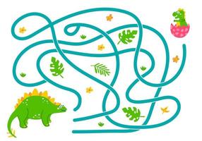 labyrinthe, aidez le dinosaure à trouver le bon chemin vers le bébé. quête logique pour les enfants. illustration mignonne pour livres pour enfants, jeu éducatif vecteur