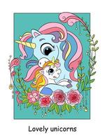 mignon maman licorne et illustration couleur bébé vecteur