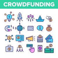 crowdfunding, ensemble d'icônes linéaires vectorielles d'investissement collectif vecteur