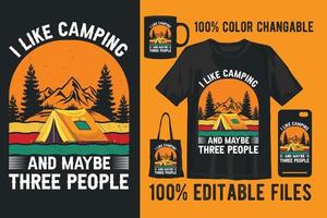 conception de t-shirt vintage rétro de camping vecteur