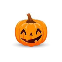 citrouille d'halloween sur fond blanc. le symbole principal des joyeuses fêtes d'halloween. citrouille fantasmagorique orange avec un sourire effrayant vacances halloween. vecteur