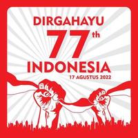 indonésie fête de l'indépendance affiche bannière illustration vectorielle poinçon tenir le drapeau. conception carrée simple pour la célébration du 77e anniversaire indonésien. 17 août vecteur