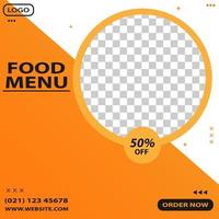 modèle de vente de menu alimentaire modifiable avec espace libre pour l'image. parfait pour la publicité sur les réseaux sociaux. vecteur