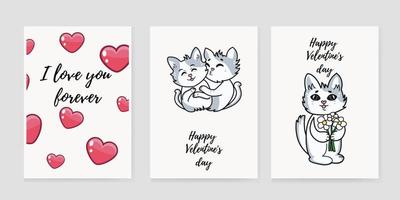 chats mignons pleins d'amour. un ensemble d'étiquettes cadeaux rectangulaires, cartes postales, cartes postales. belle, drôle, incroyable Saint Valentin. illustration vectorielle vecteur