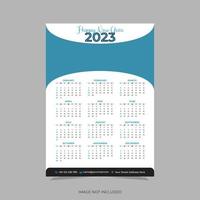 Modèle de conception de vecteur de calendrier mural 2023 d'une seule page.