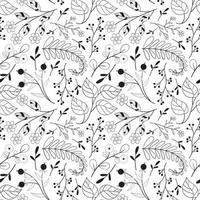 motif floral sans couture dans le style de ligne noir et blanc. impression textile de fleurs de griffonnage. graphique nature vintage. motif baies, fleurs et feuillages vecteur