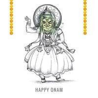 main dessiner happy onam festival de l'inde du sud sur la conception de croquis de vacances de carte vecteur