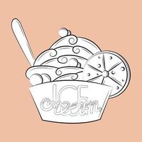 lettrage de doodle de crème glacée avec décor. présenter. isolé sur fond de couleur. vecteur