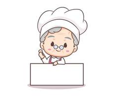 dessin animé mignon de chef de grand-mère. art vectoriel du logo de cuisine de grand-mère. concept d'icône de nourriture de personnes. restaurant et logo culinaire fait maison