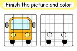 compléter le bus d'image. copier l'image et la couleur. terminer l'image. livre de coloriage. jeu d'exercices de dessin éducatif pour les enfants vecteur