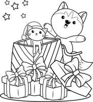 livre de coloriage de noël avec un husky mignon vecteur