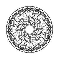 motif de mandala circulaire noir et blanc, décoré d'art de mandala cool bohème, de fleurs de henné, de rite mehndi et de symétrie monochrome. page de livre de coloriage mandal, thérapie anti-stress. vecteur