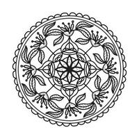 motif de mandala circulaire noir et blanc, décoré d'art de mandala cool bohème, de fleurs de henné, de rite mehndi et de symétrie monochrome. page de livre de coloriage mandal, thérapie anti-stress. vecteur