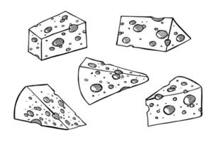 ensemble dessiné à la main de pièces et de tranches de fromage. icône de fromage. vecteur fromage clipart