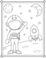 astronaute mignon dans l'espace adapté à l'illustration vectorielle de la page de coloriage pour enfants vecteur