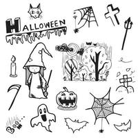 halloween doodle jeu de vecteurs d'éléments de dessin à la main vecteur