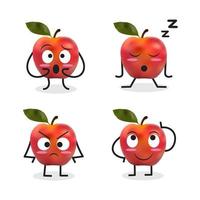 jeu de caractères de dessin animé de pomme, y compris pomme fatiguée vecteur