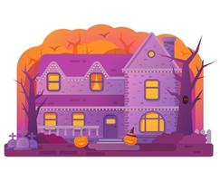 maison d'halloween. ancienne pierre tombale du cimetière. horreur story.night banner.flat illustration vector.website banner concept.isolated on white background. vecteur